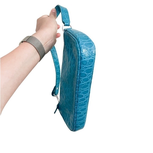 BY FAR Rachel Small Leather Croc-Embossed Shoulder Bag Blue - Picture 6 of 8